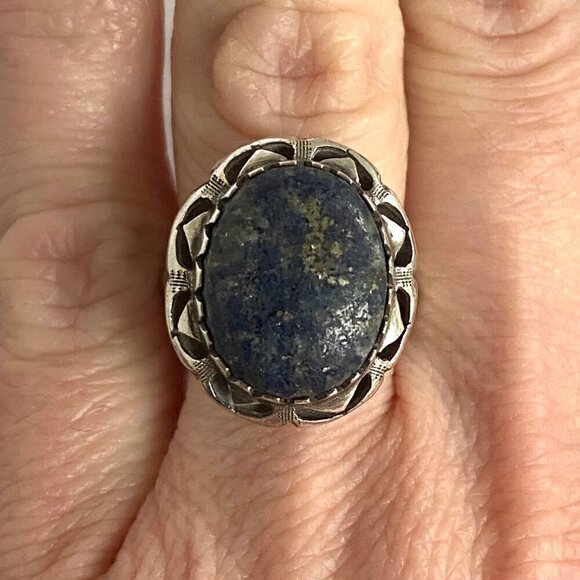 Sterling Silver 925 Southwest Style Bezel Set Oval Lapis Cabochon Ring Sz 6 - Picture 12 of 16
